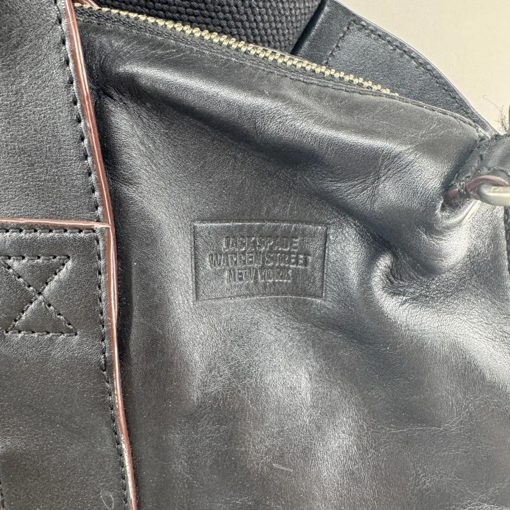Jack Spade Warren Street Leather Briefcase Laptop Messenger Bag Black Crossbody